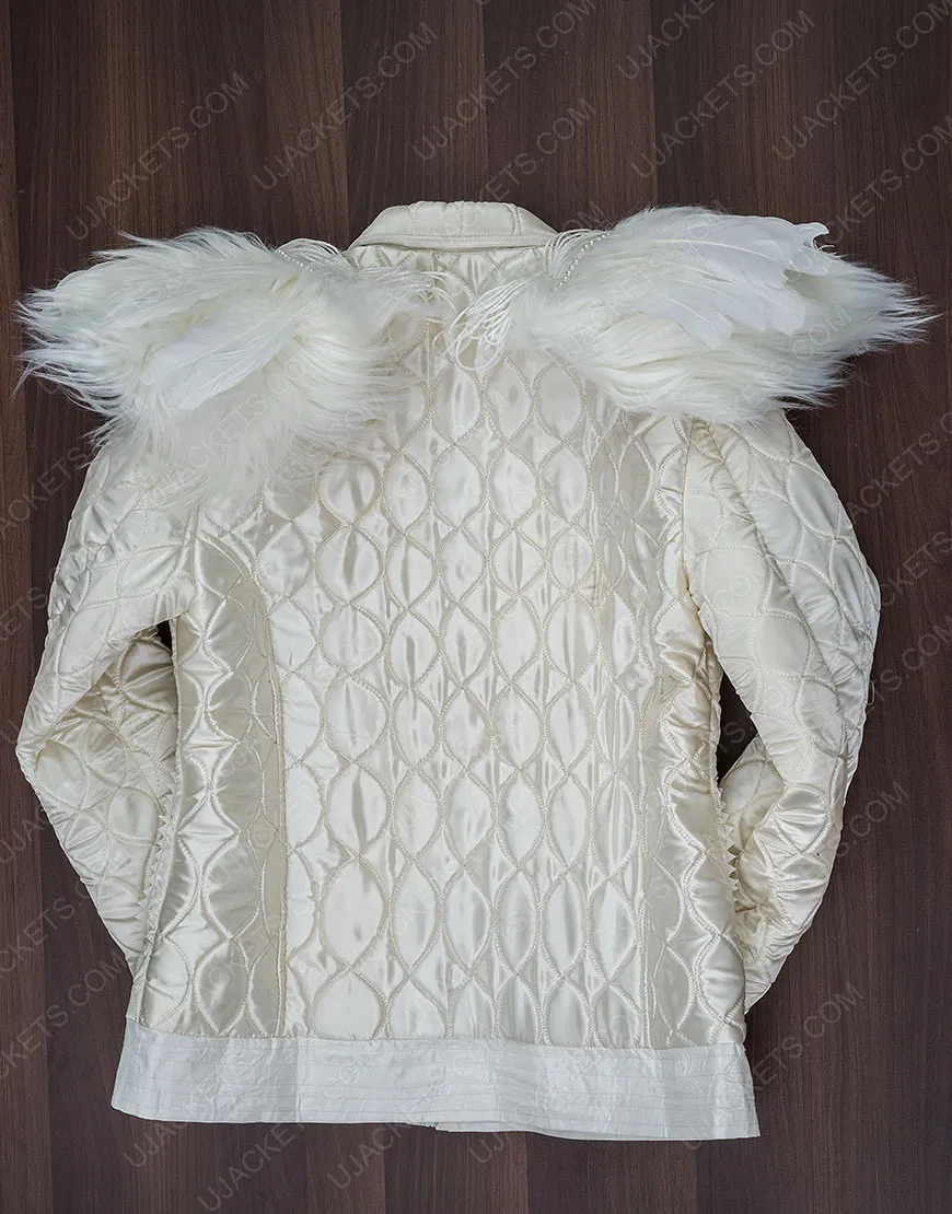 Elton John White Feathers Jacket | Elton John White Satin Bomber Jacket