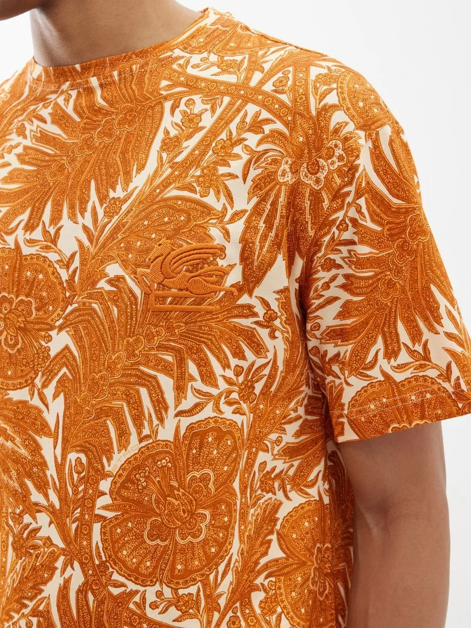 ETRO  |Crew Neck Flower Patterns Cotton Short Sleeves Luxury