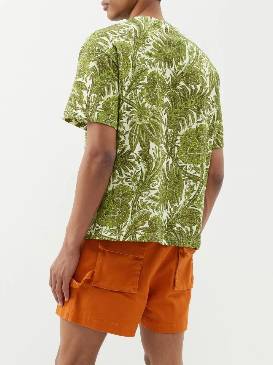 ETRO  |Crew Neck Flower Patterns Cotton Short Sleeves Luxury