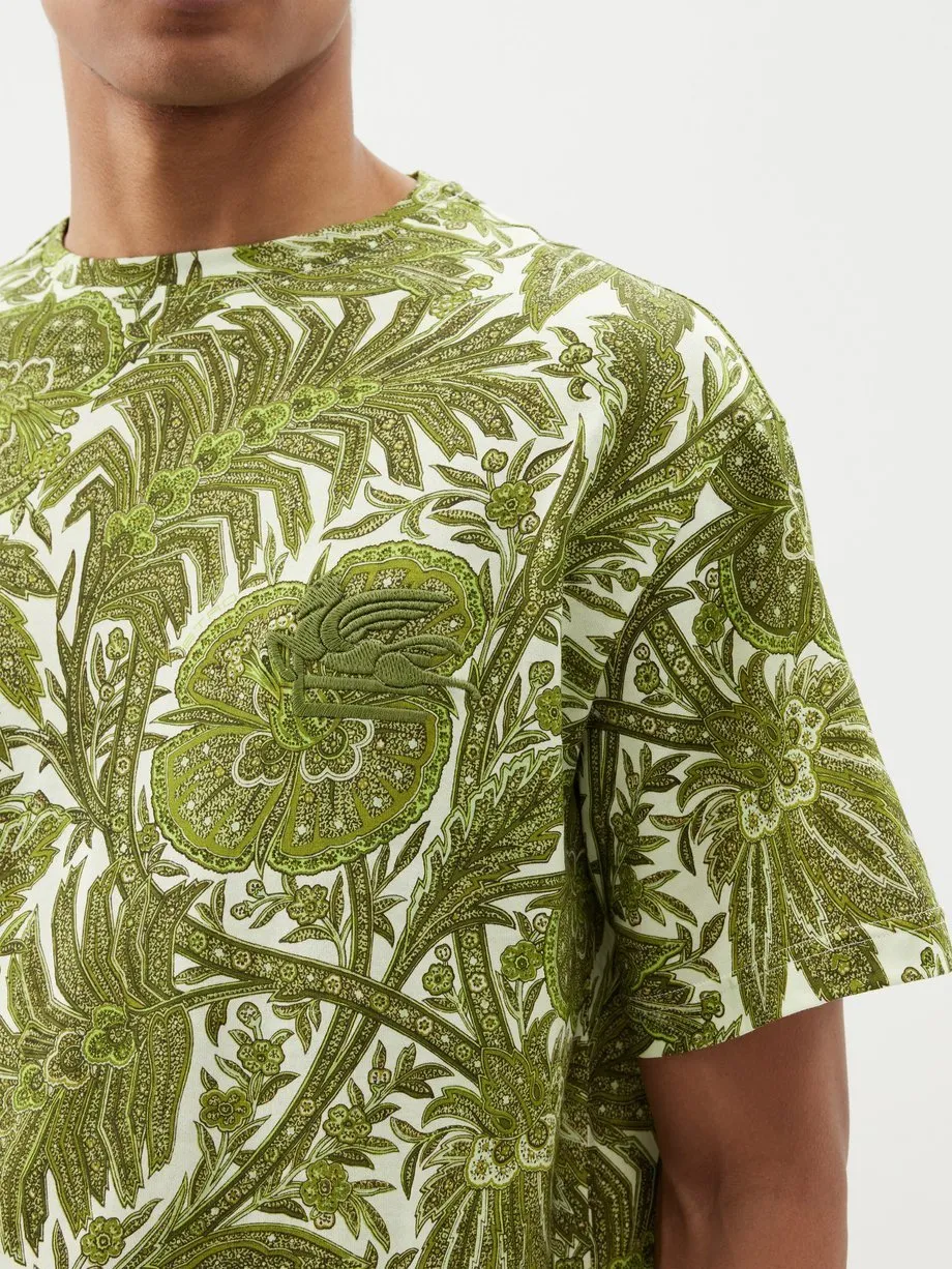 ETRO  |Crew Neck Flower Patterns Cotton Short Sleeves Luxury