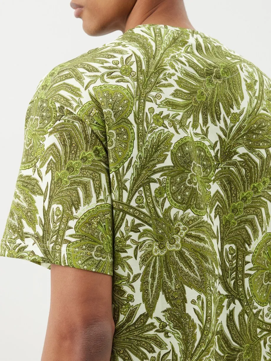 ETRO  |Crew Neck Flower Patterns Cotton Short Sleeves Luxury