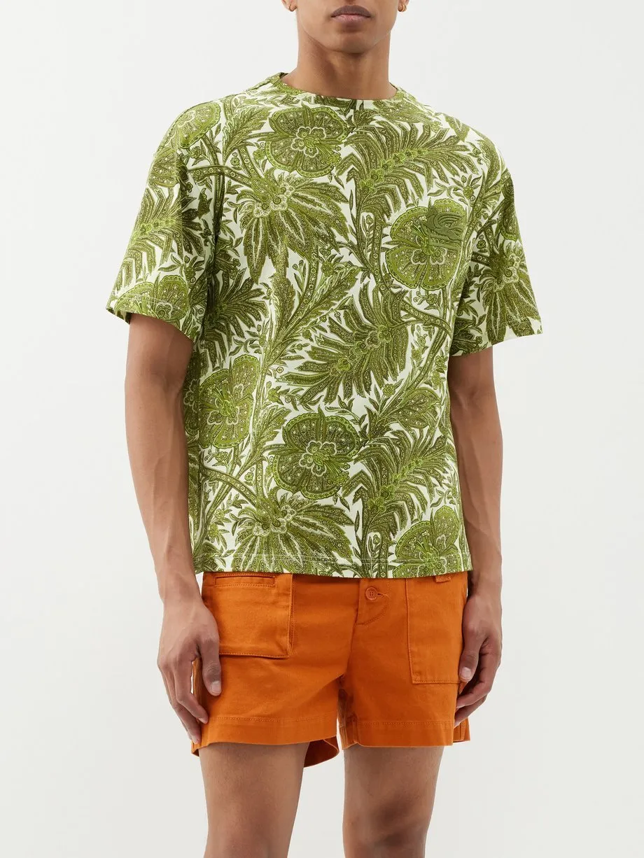 ETRO  |Crew Neck Flower Patterns Cotton Short Sleeves Luxury