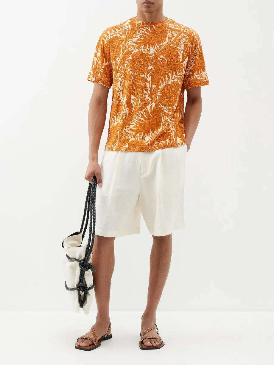 ETRO  |Crew Neck Flower Patterns Cotton Short Sleeves Luxury