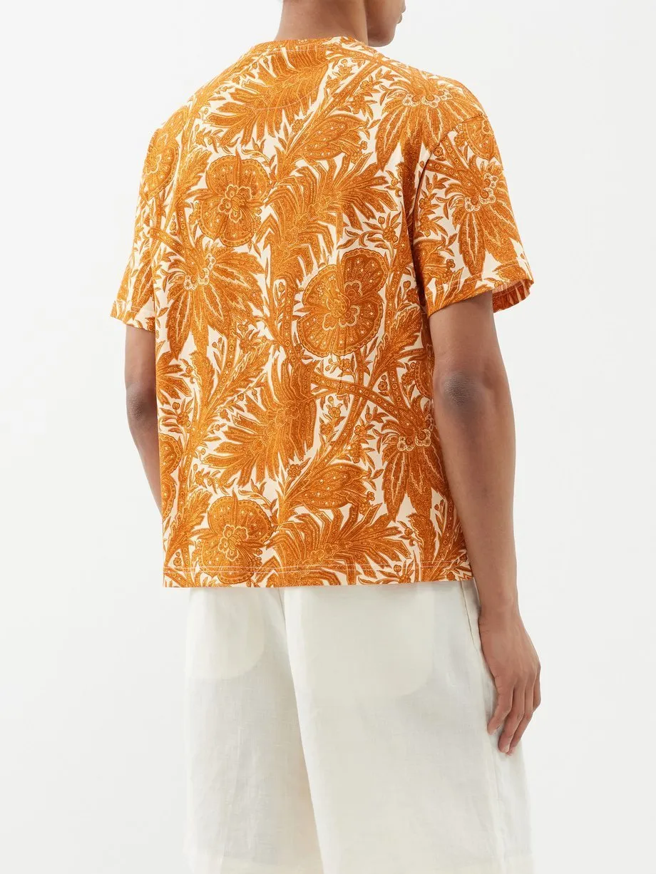 ETRO  |Crew Neck Flower Patterns Cotton Short Sleeves Luxury