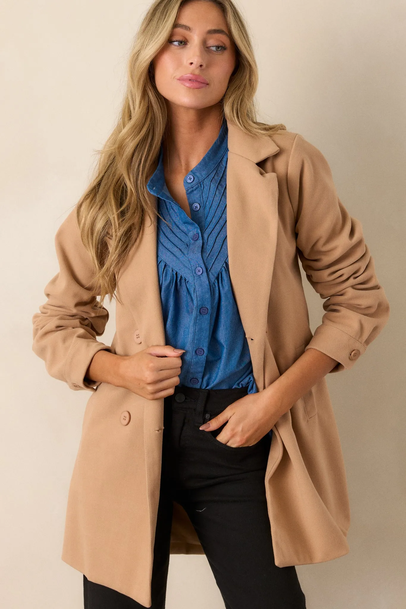 Everything I Need Camel Double-Breasted Coat