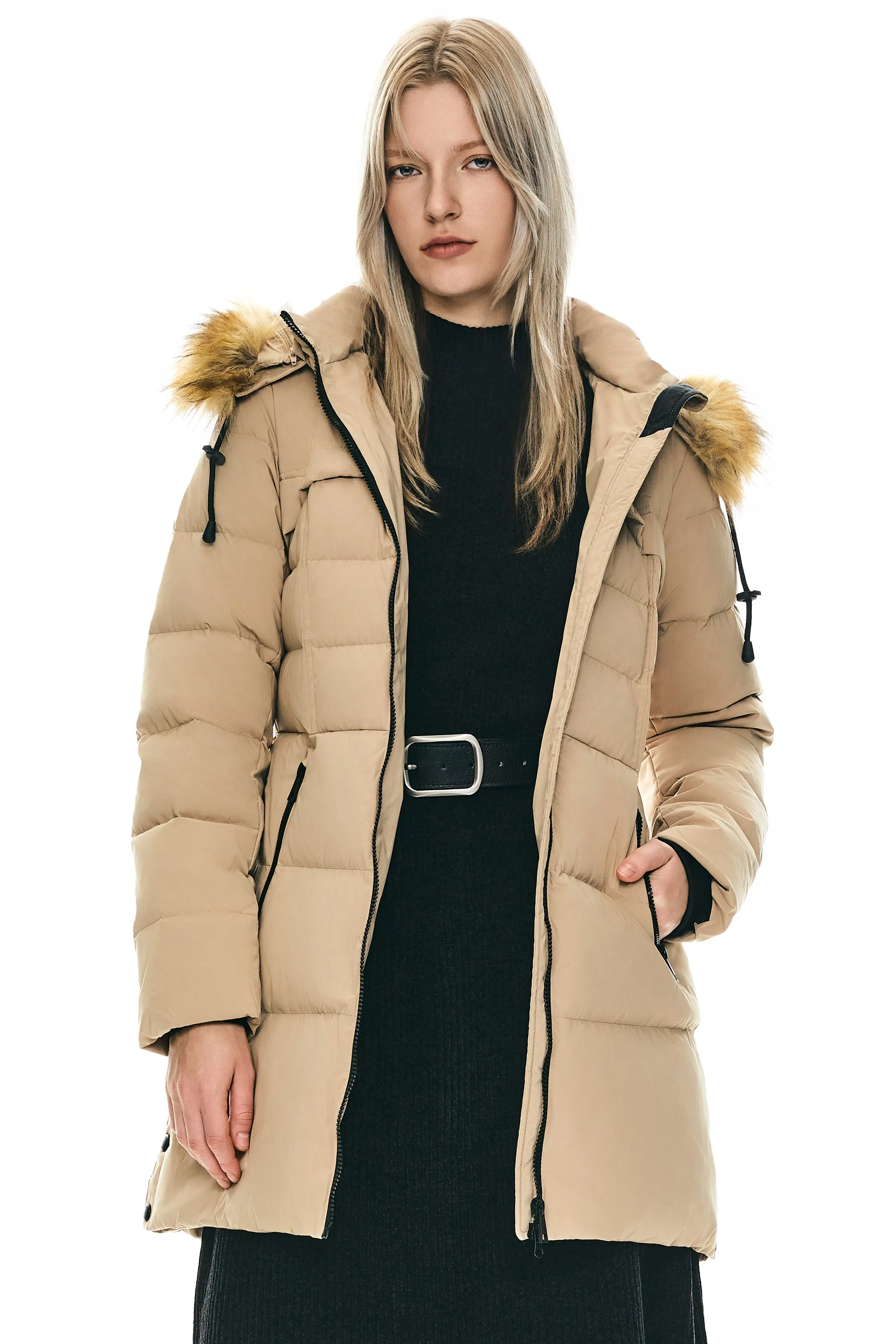 Faux Fur Trim Hood Winter Down Jacket