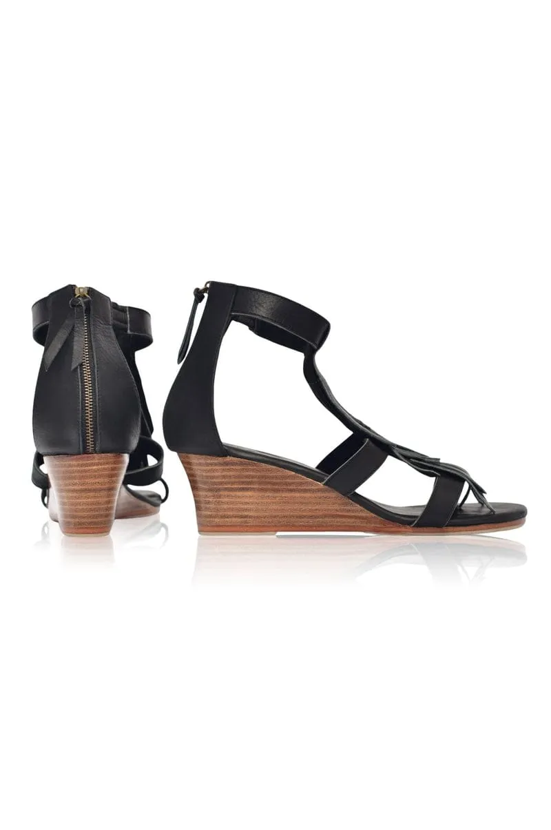 Fly Away Fringe Sandals in Black