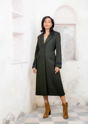 Fran Tweed Coat - Deep Green Herringbone