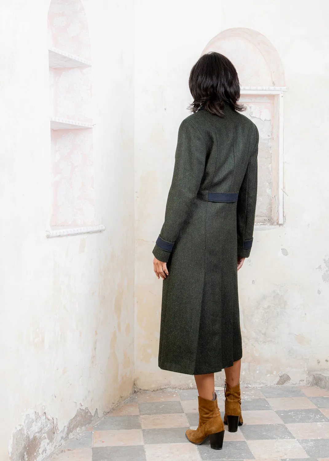 Fran Tweed Coat - Deep Green Herringbone