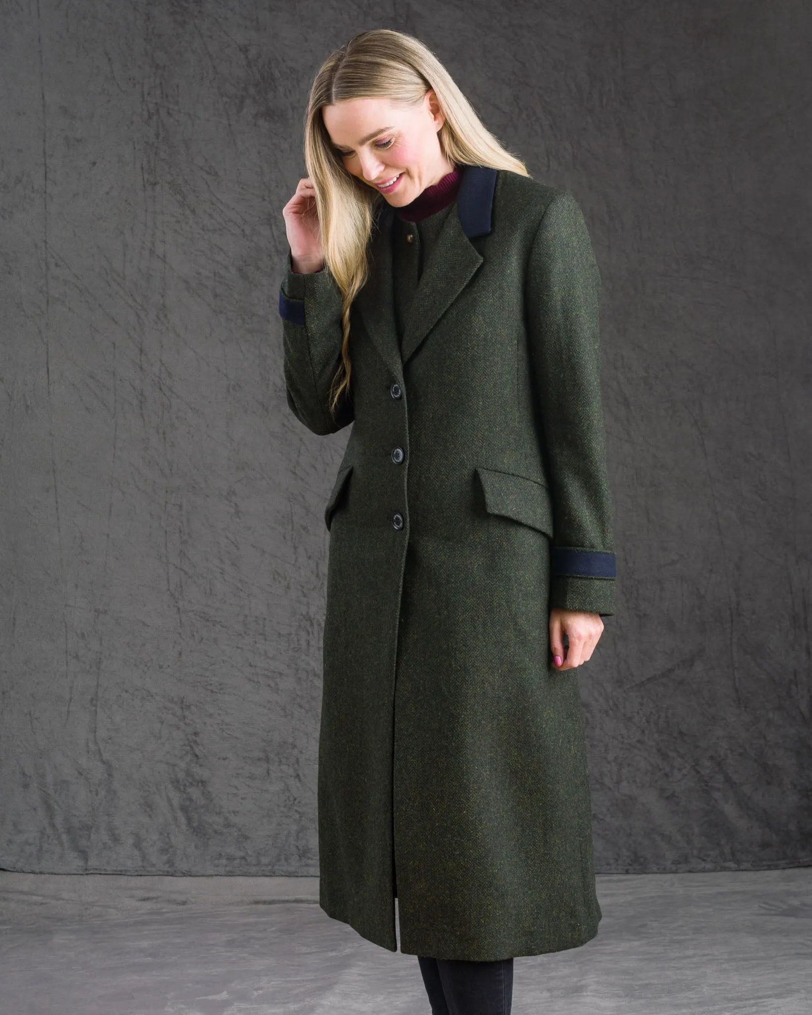 Fran Tweed Coat - Deep Green Herringbone