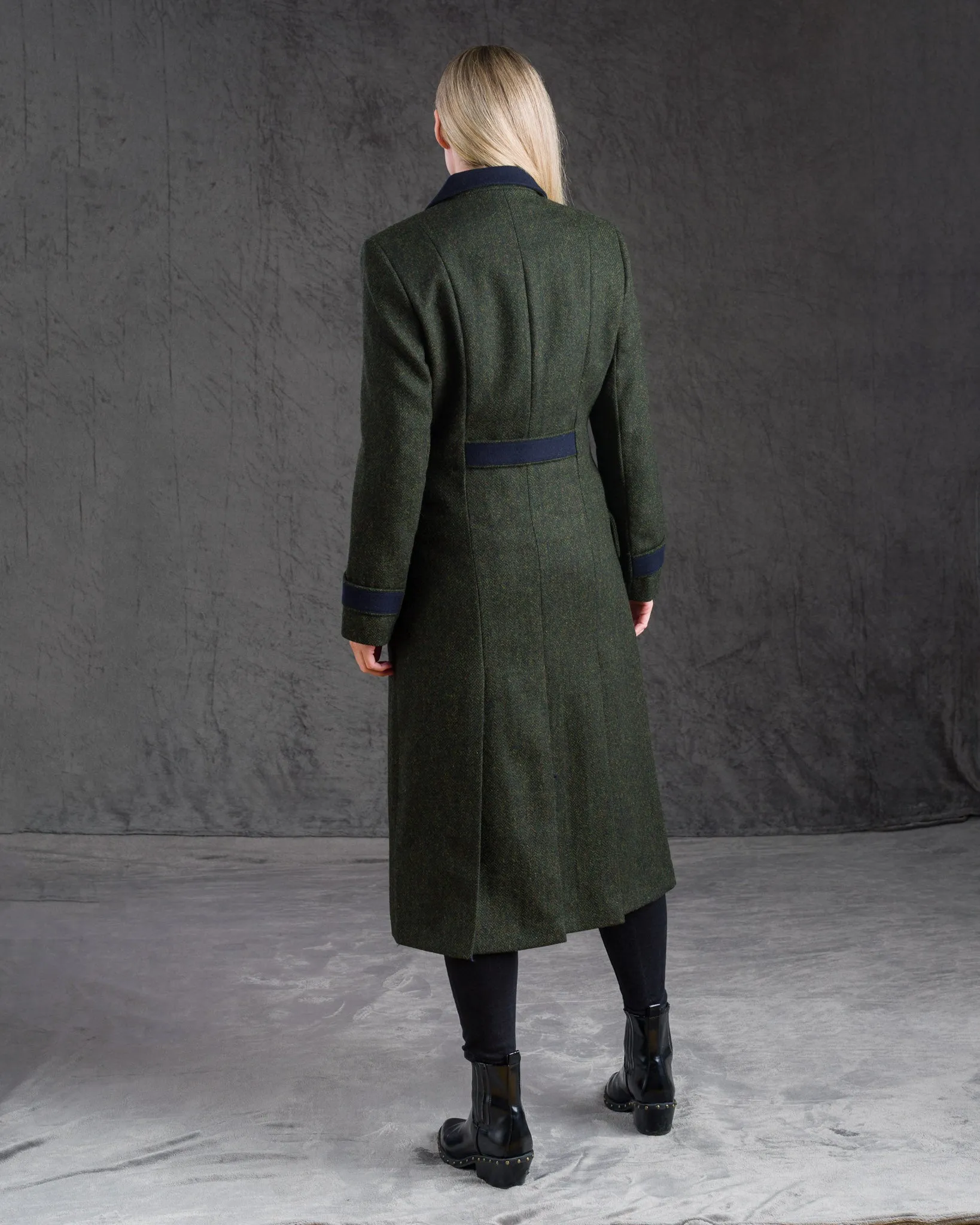 Fran Tweed Coat - Deep Green Herringbone