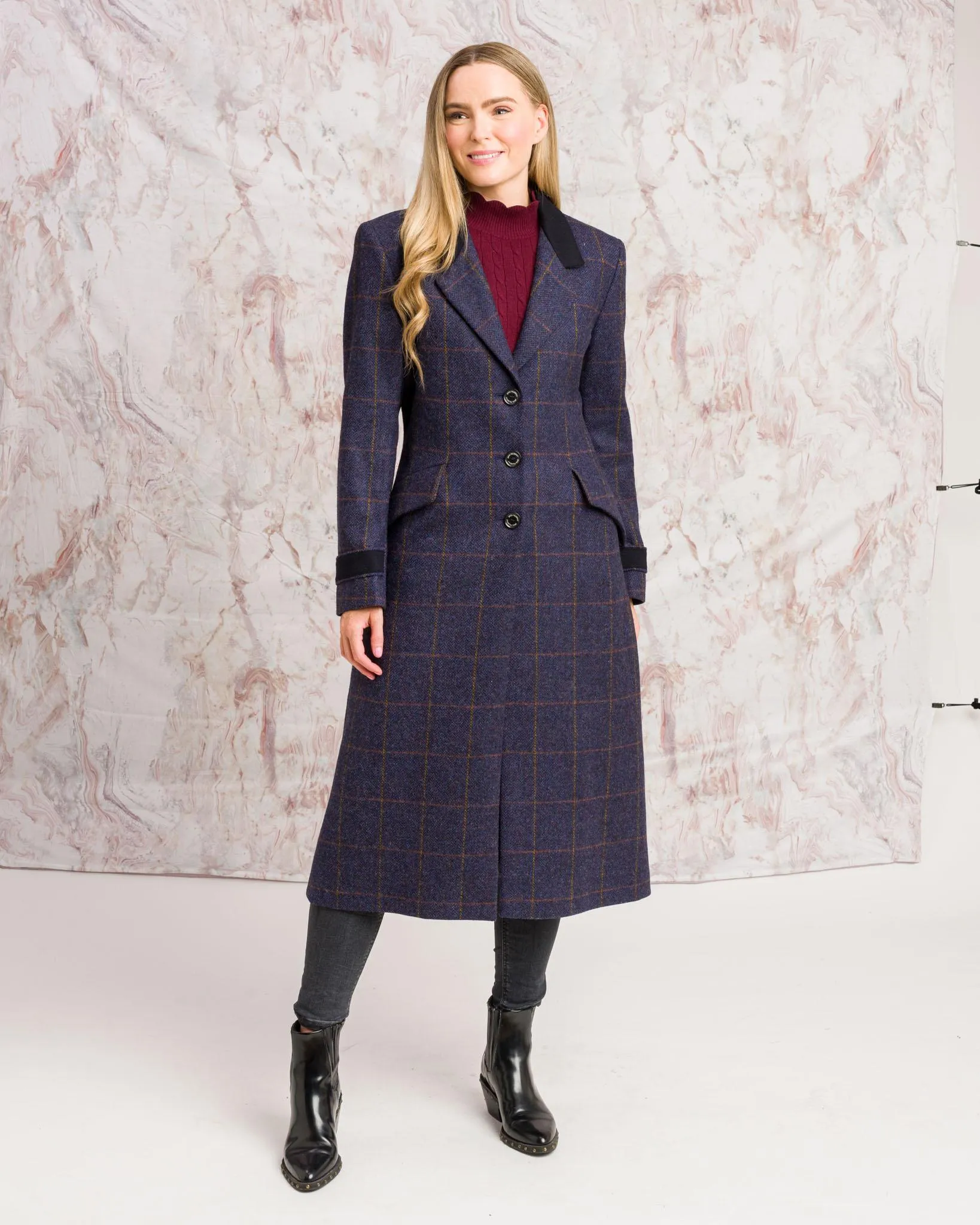 Fran Tweed Coat - Prussian Purple Check