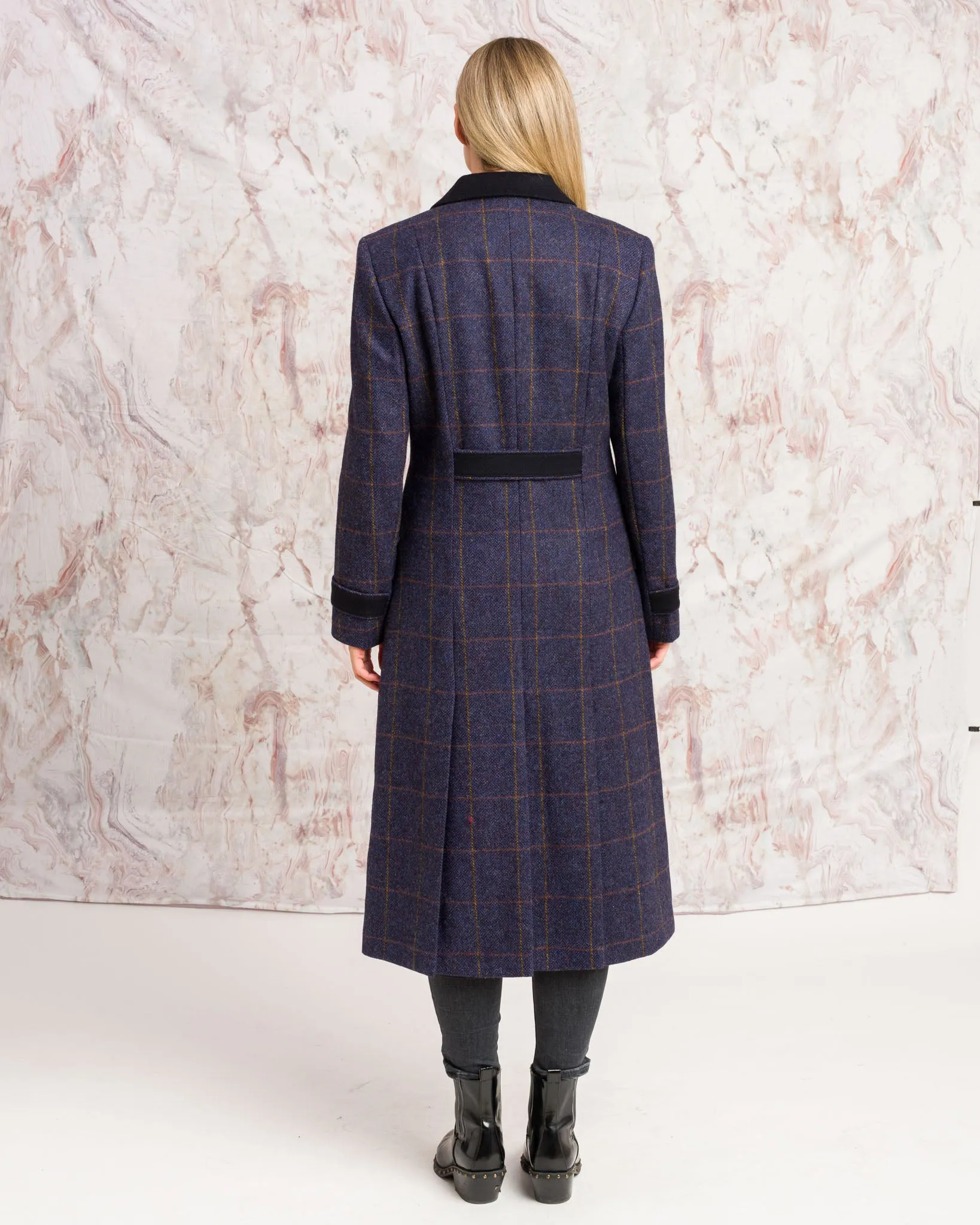 Fran Tweed Coat - Prussian Purple Check