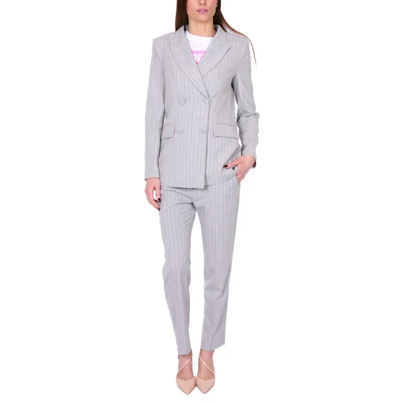 GIACCA BLAZER DOPPIOPETTO GESSATO, GRIGIO