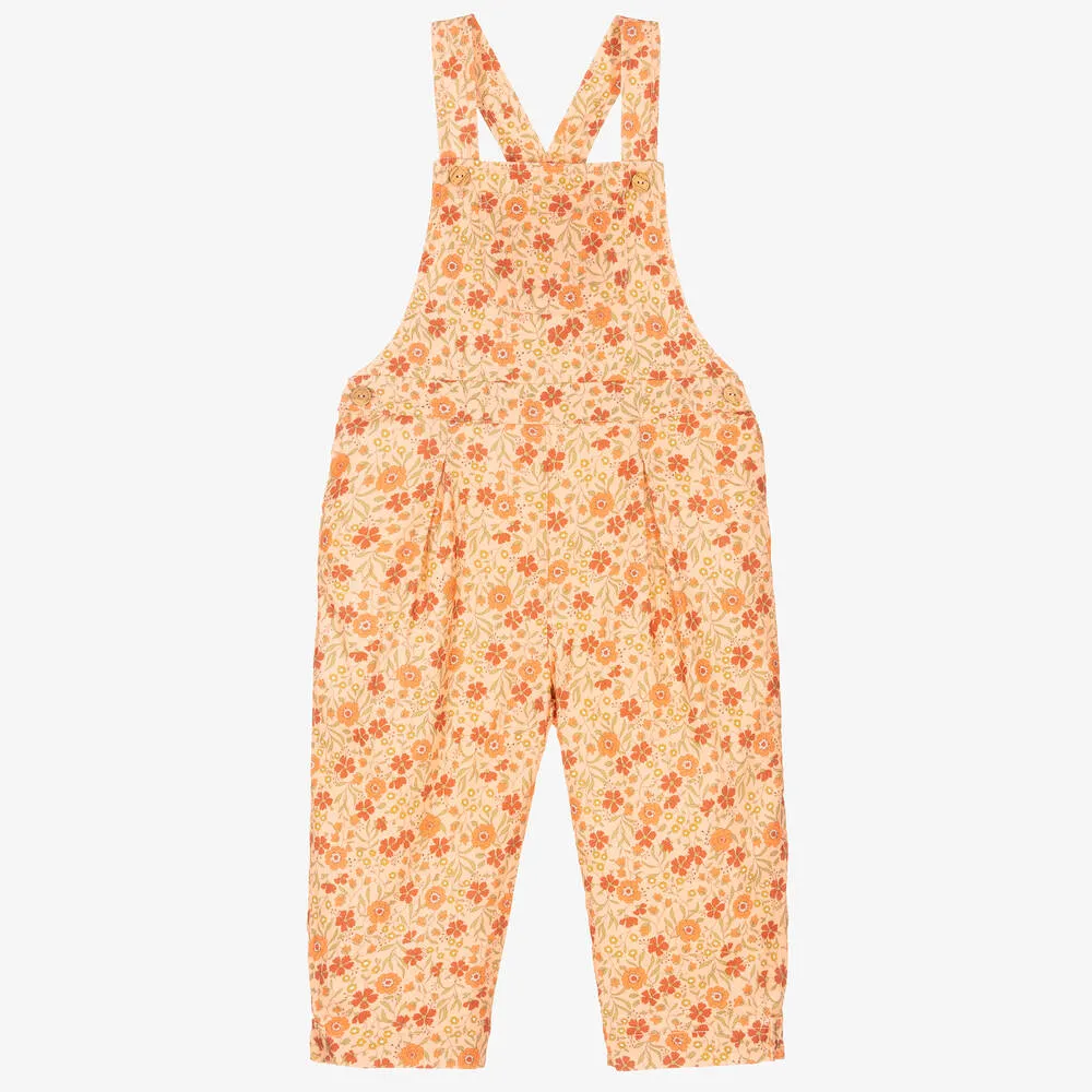 Girls Orange Cotton Dungarees