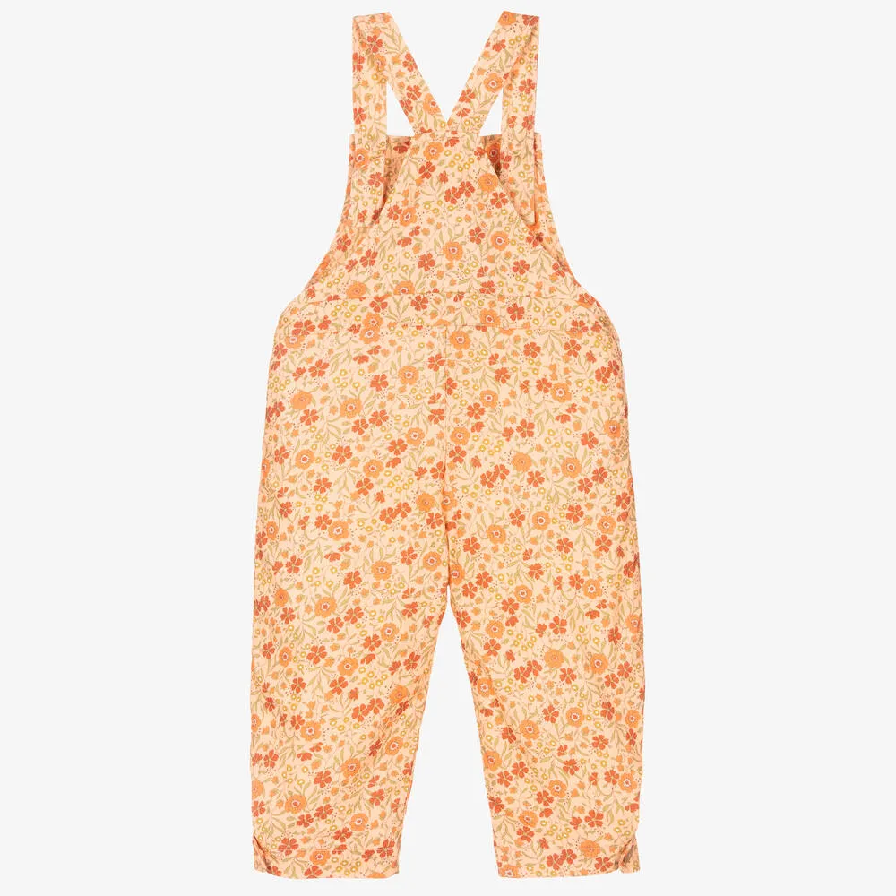 Girls Orange Cotton Dungarees