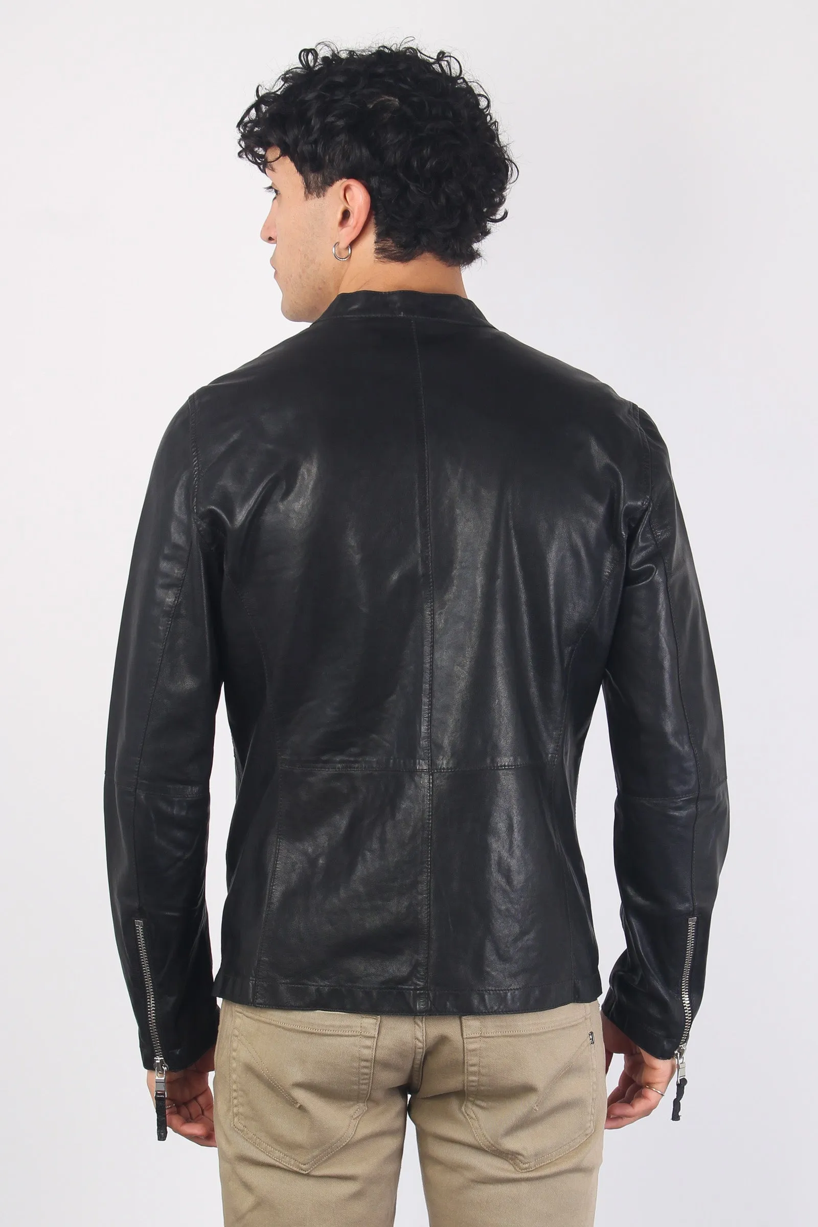 Giubbotto Biker Pelle Nero