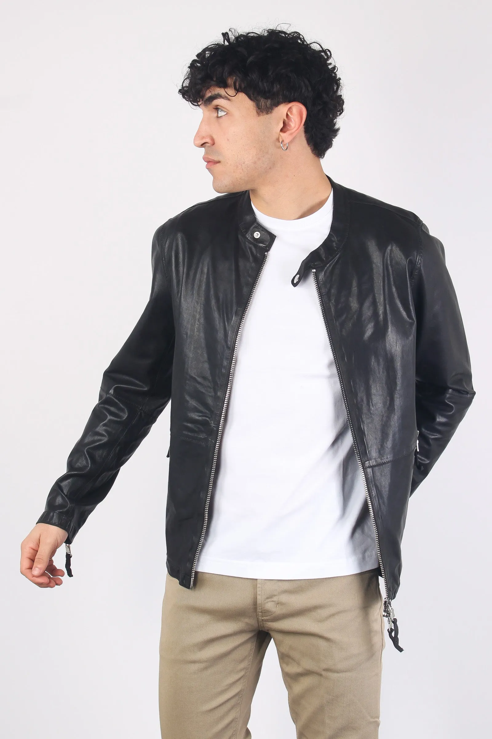 Giubbotto Biker Pelle Nero