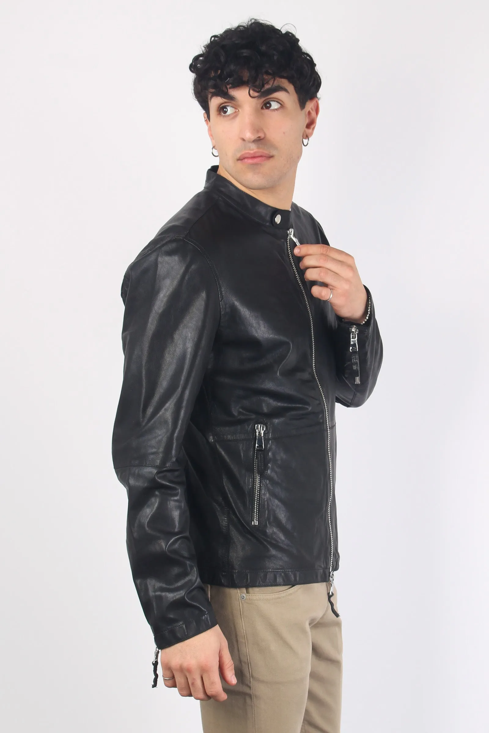 Giubbotto Biker Pelle Nero