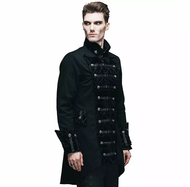 Gothic Black Men's Double Breasted Polyester Coat