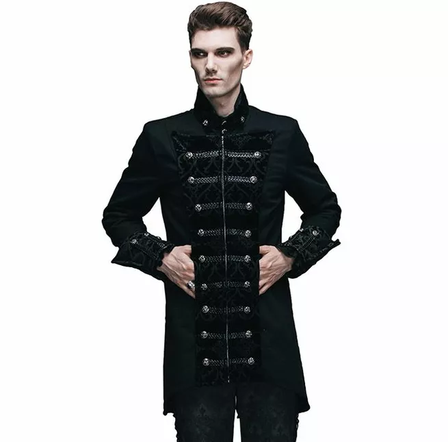 Gothic Black Men's Double Breasted Polyester Coat