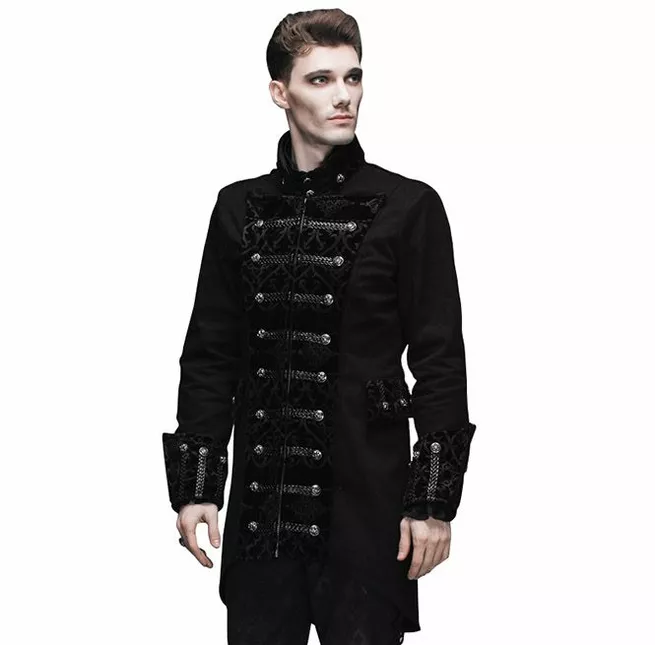 Gothic Black Men's Double Breasted Polyester Coat