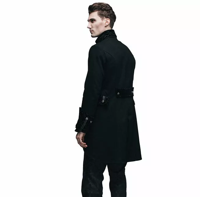 Gothic Black Men's Double Breasted Polyester Coat