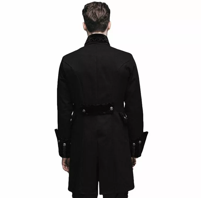 Gothic Black Men's Double Breasted Polyester Coat