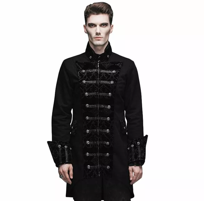 Gothic Black Men's Double Breasted Polyester Coat