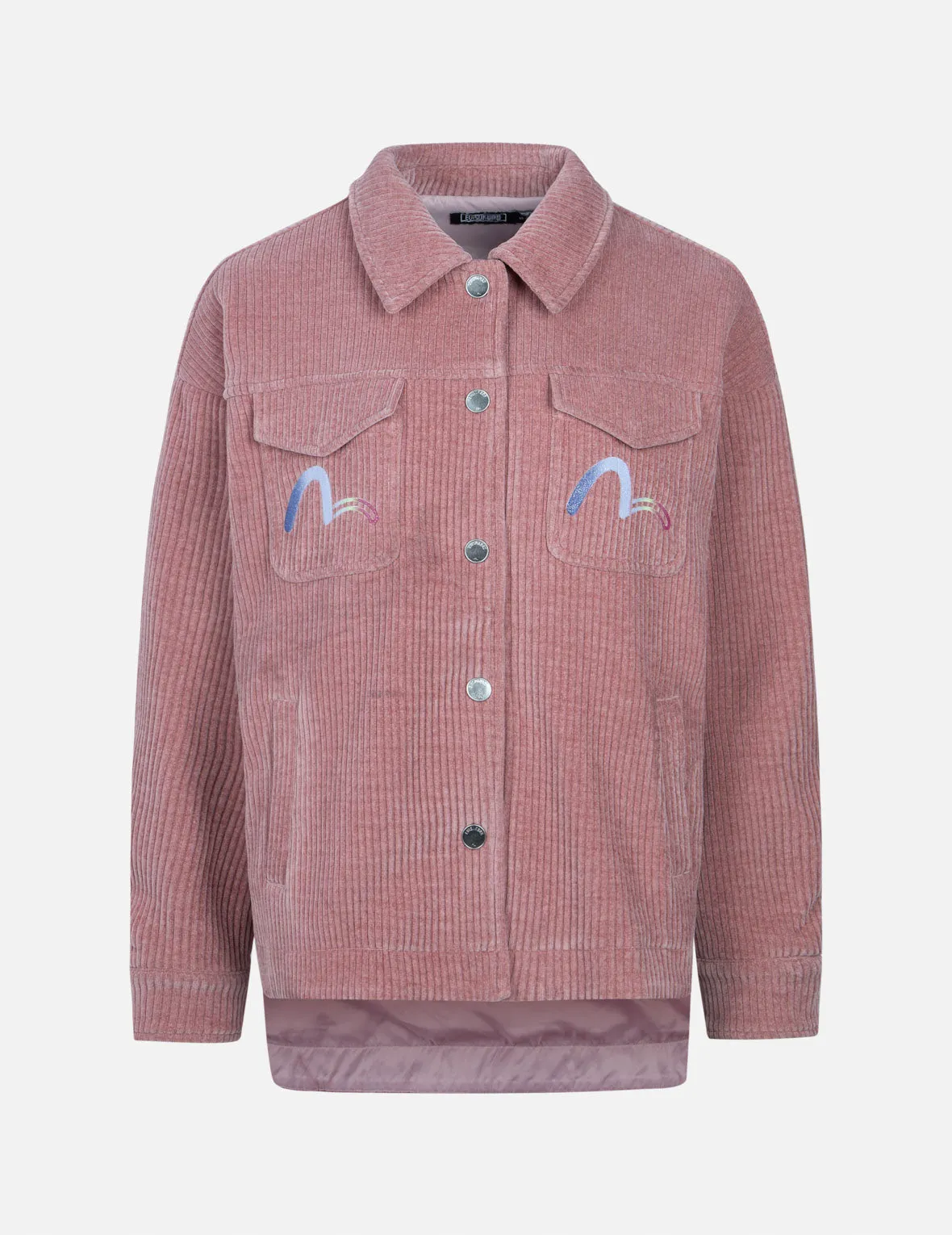 Gradient Shimmering Logo Print Oversized Corduroy Shirt Jacket