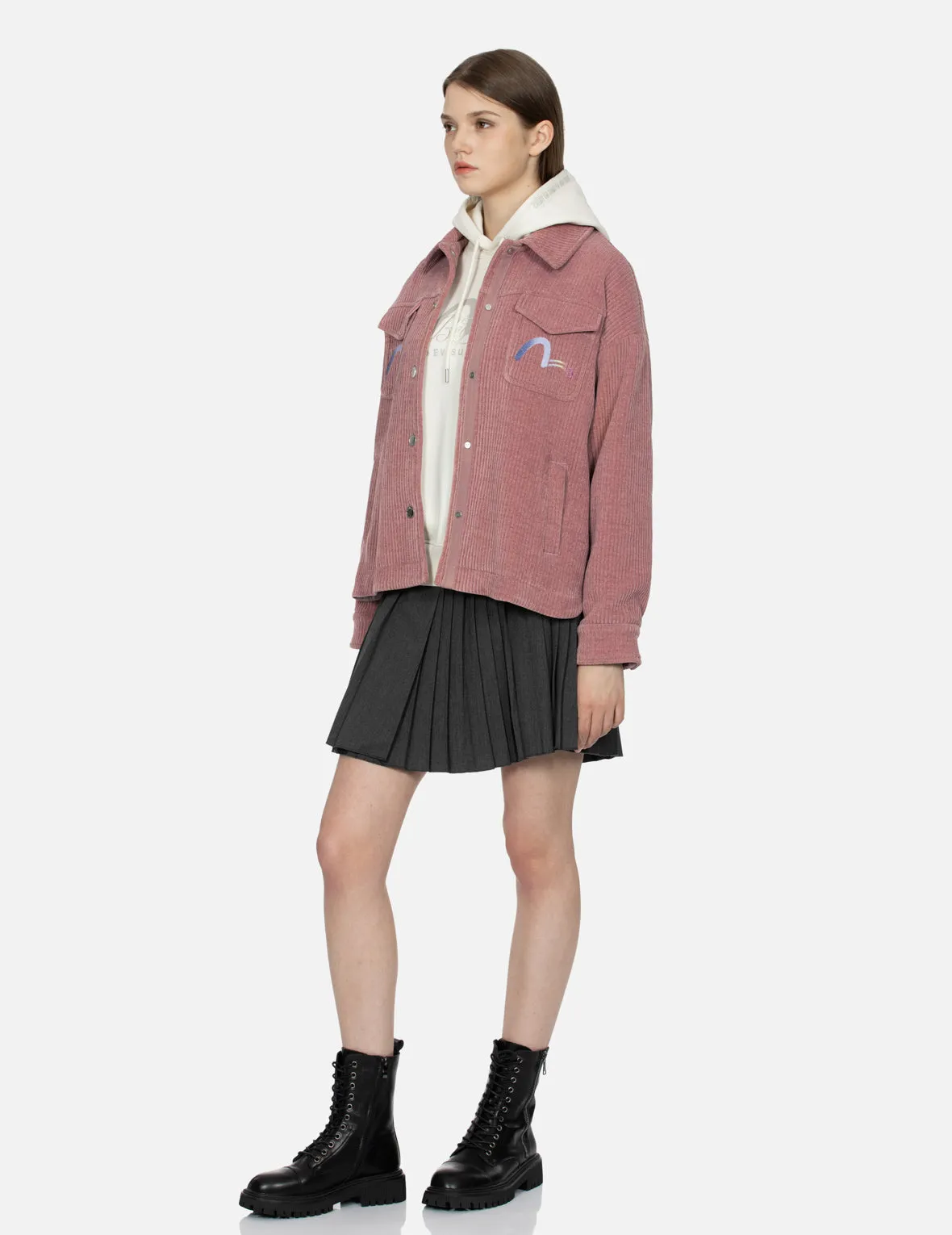 Gradient Shimmering Logo Print Oversized Corduroy Shirt Jacket