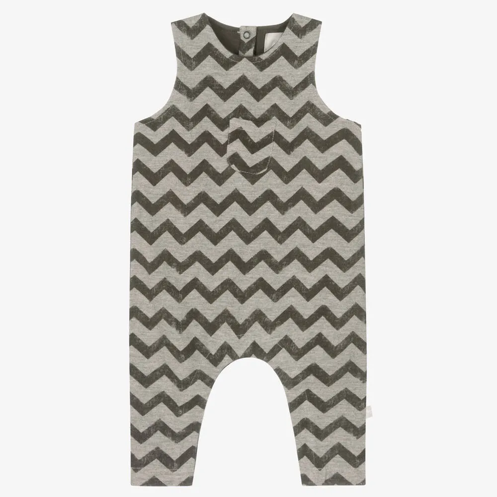 Grey Cotton Zigzag Dungarees