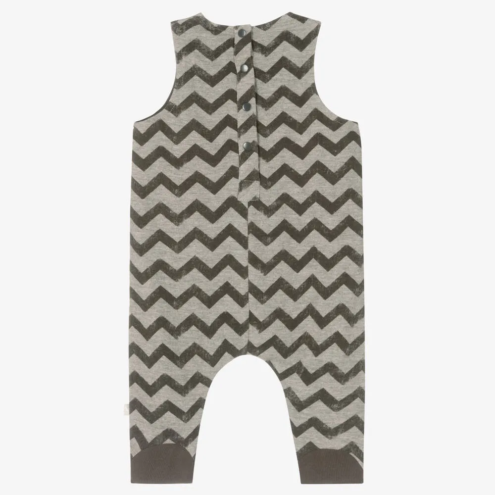 Grey Cotton Zigzag Dungarees