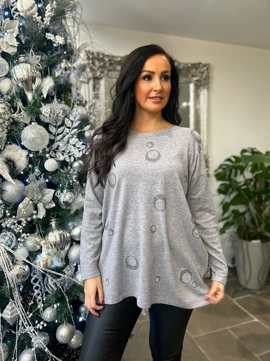 Grey Diamante Bubble Pattern Knit Rosie