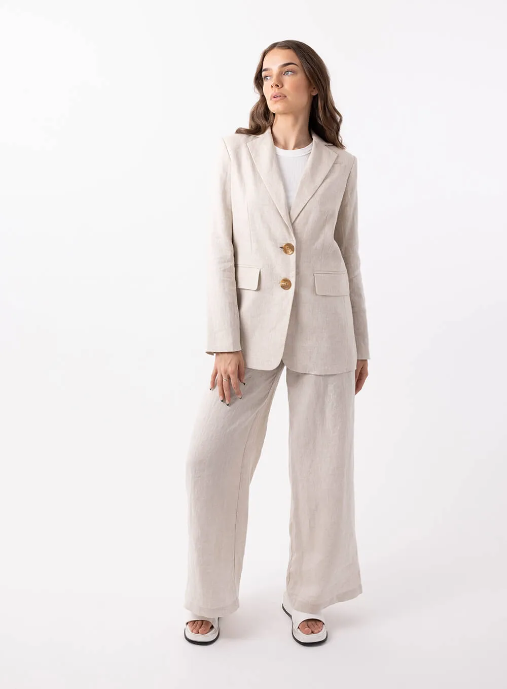 Harper Linen Blazer-OATMEAL