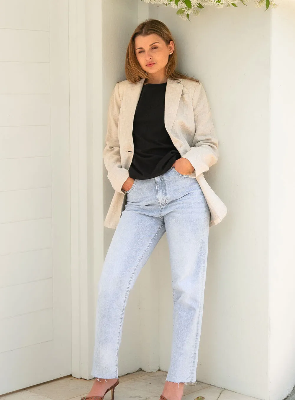 Harper Linen Blazer-OATMEAL