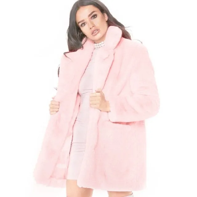 HCYO Autumn Winter Women Fur Coat Plus Size 3XL Covered Button Furry Faux Fur Coats Women's Long Loose Soft Rabbit Fur Overcoat