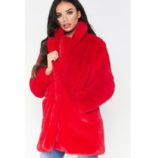 HCYO Autumn Winter Women Fur Coat Plus Size 3XL Covered Button Furry Faux Fur Coats Women's Long Loose Soft Rabbit Fur Overcoat