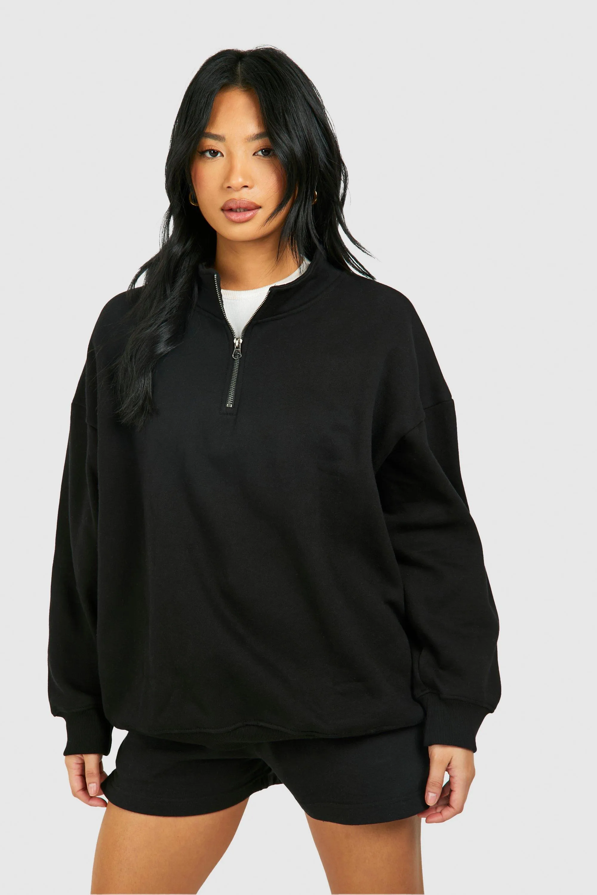 Hoodies & Sweatshirts | Petite Basic Oversized Half Zip Sweatshirt | boohoo