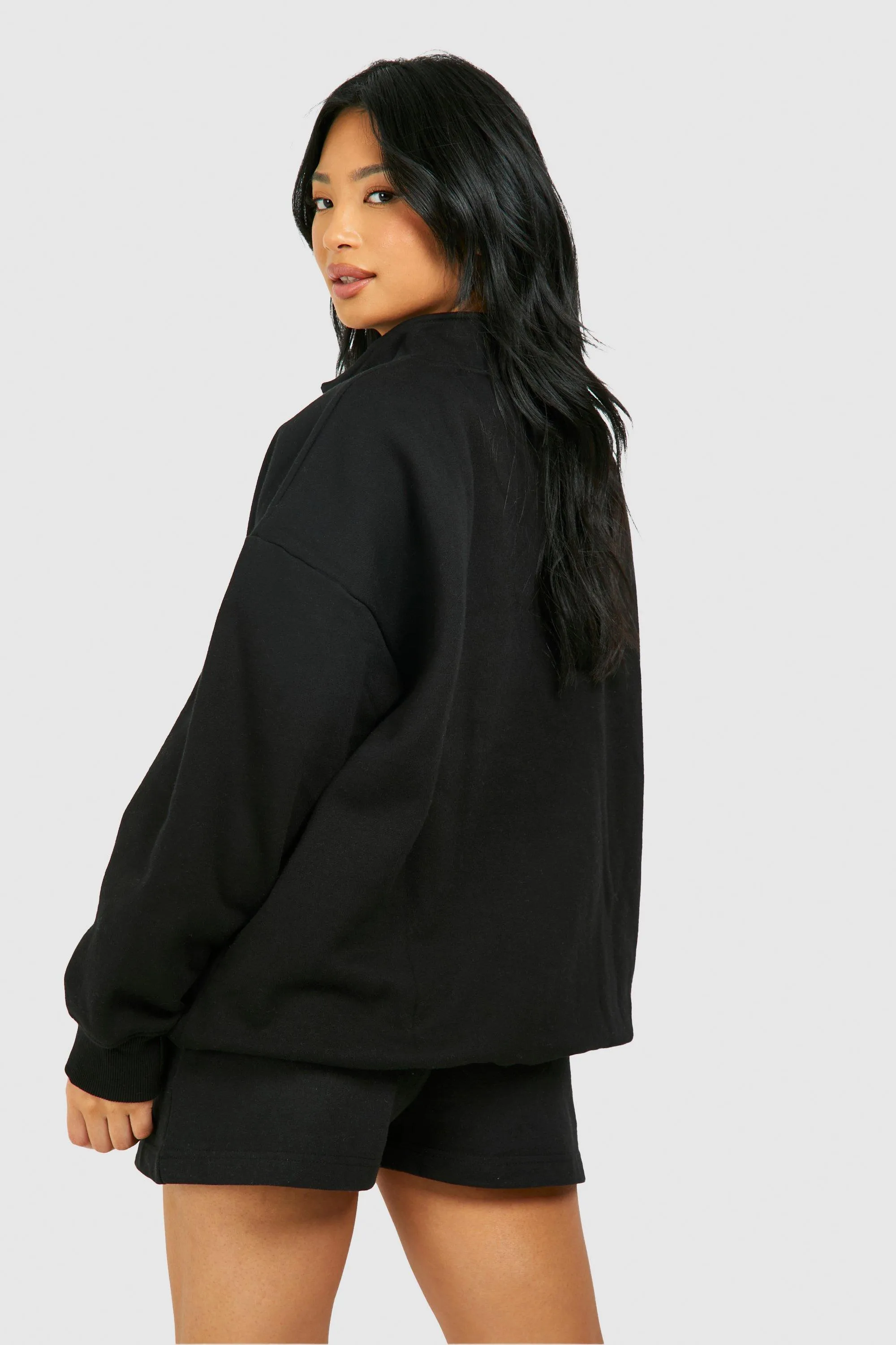 Hoodies & Sweatshirts | Petite Basic Oversized Half Zip Sweatshirt | boohoo