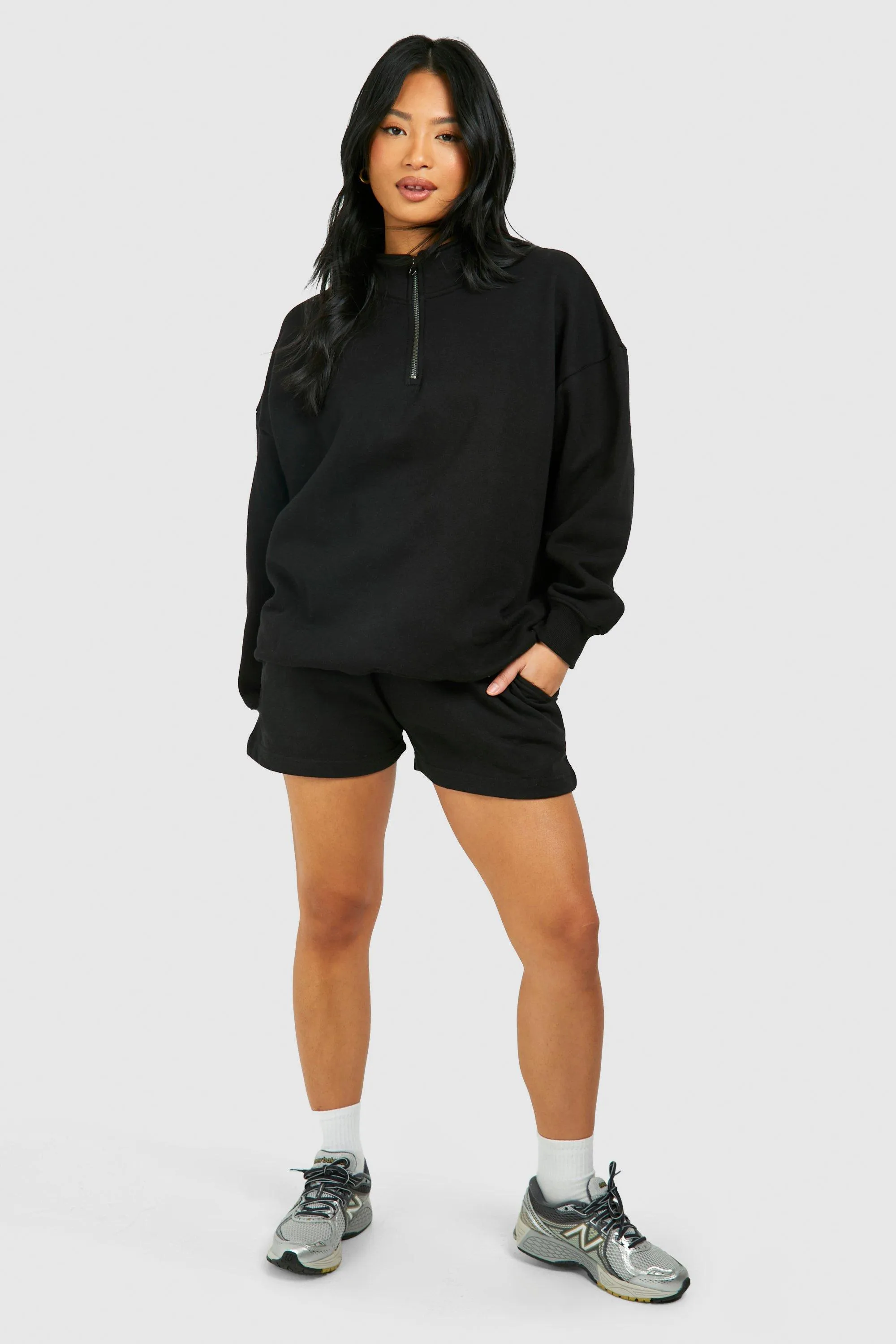 Hoodies & Sweatshirts | Petite Basic Oversized Half Zip Sweatshirt | boohoo