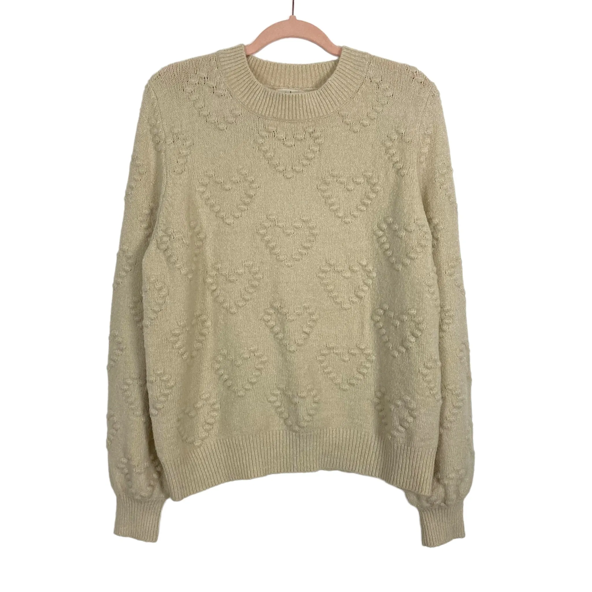 In Loom Cream Heart Mock Neck Sweater- Size S/M