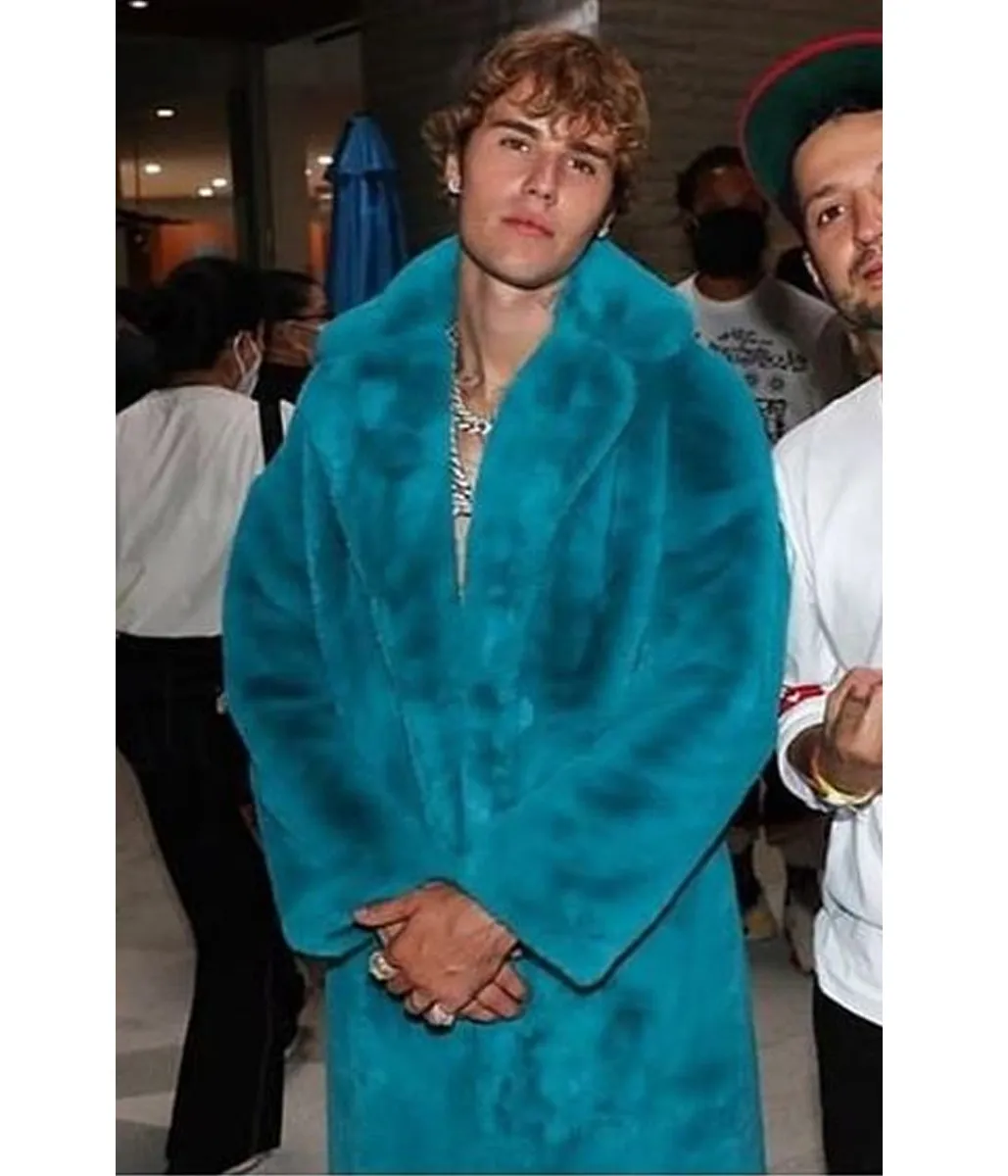 Justin Bieber Blue Fur Coat