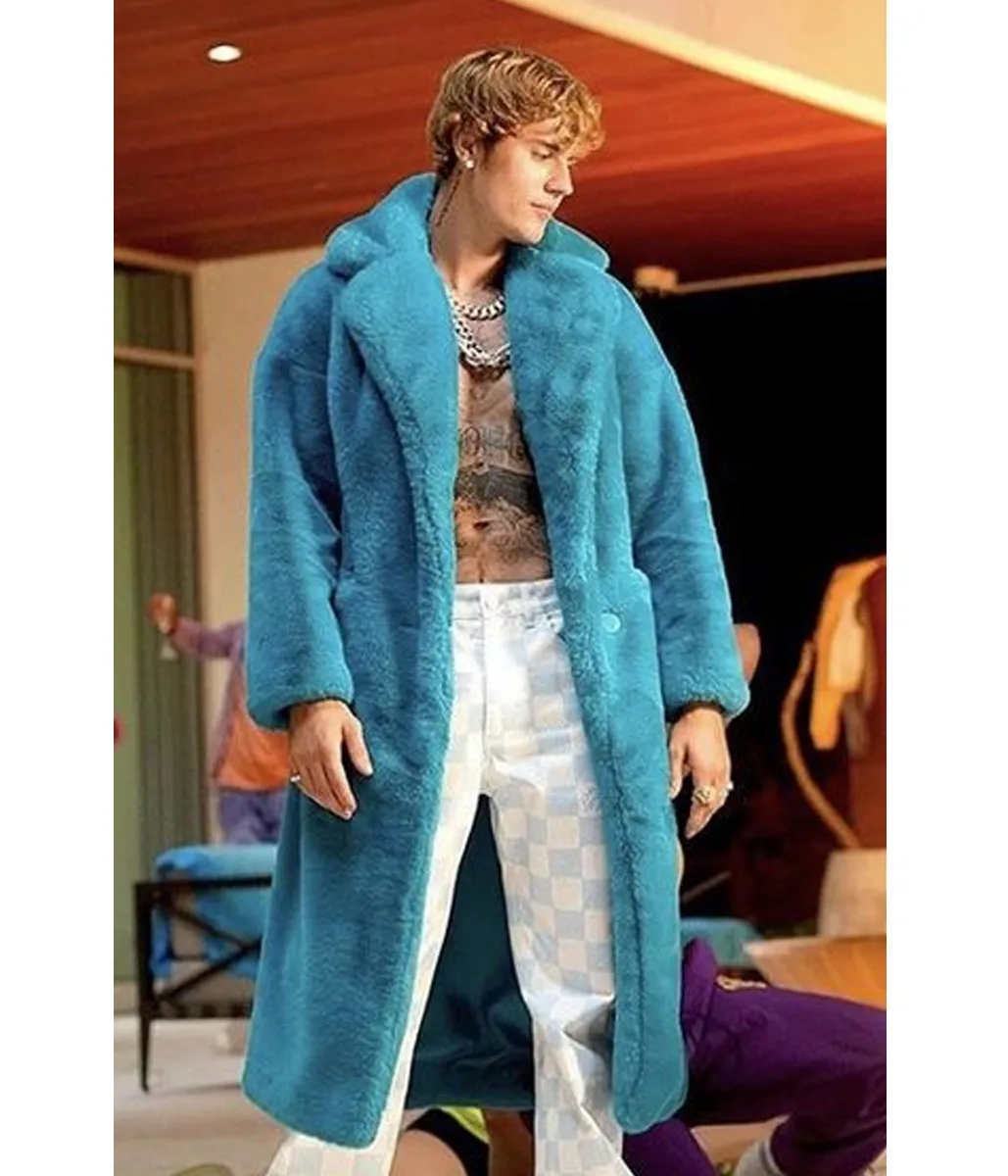 Justin Bieber Blue Fur Coat