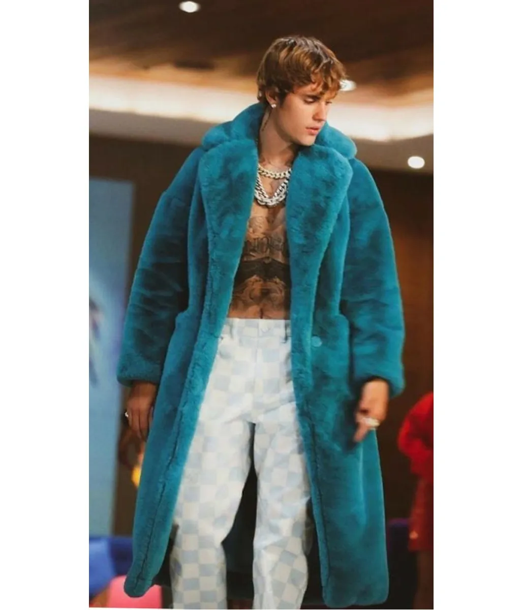 Justin Bieber Blue Fur Coat