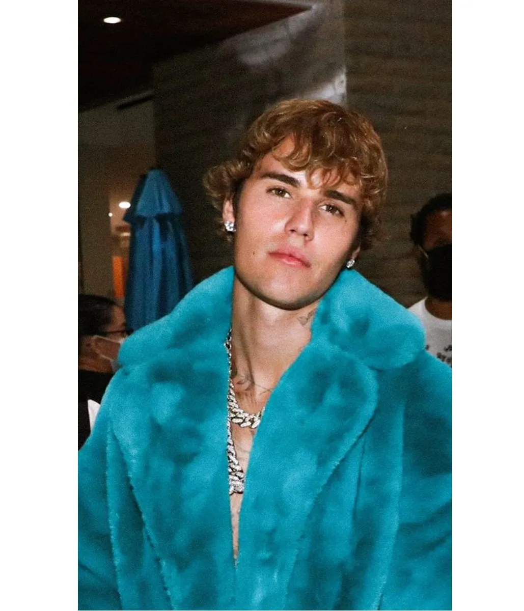 Justin Bieber Blue Fur Coat