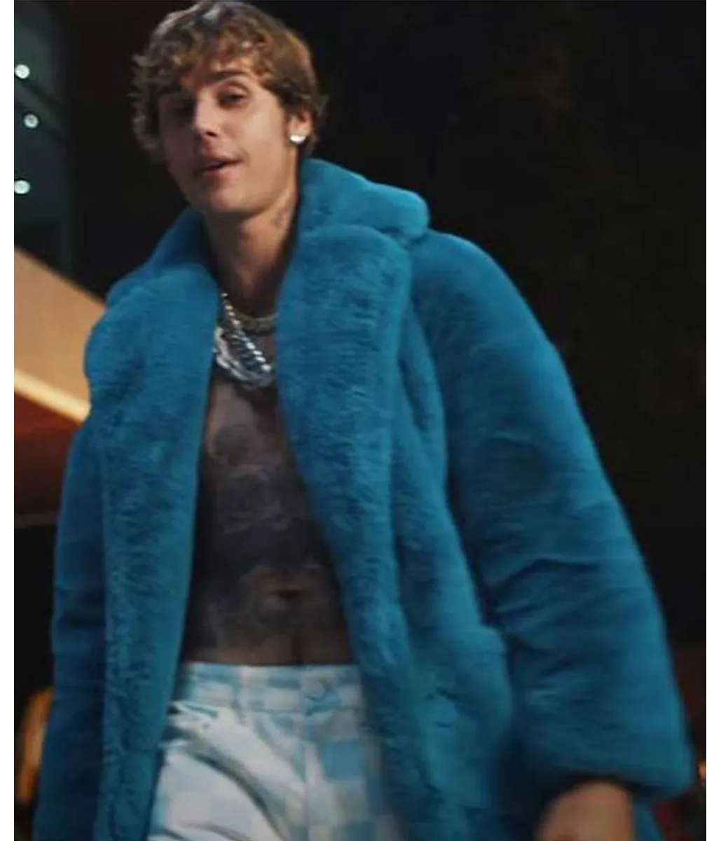 Justin Bieber Blue Fur Coat