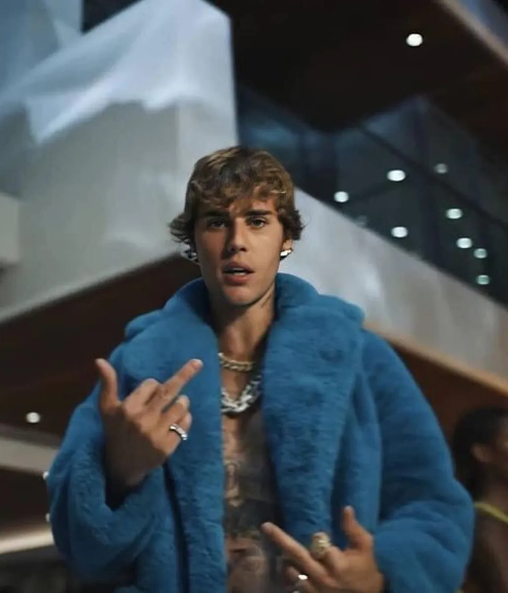 Justin Bieber Blue Fur Coat