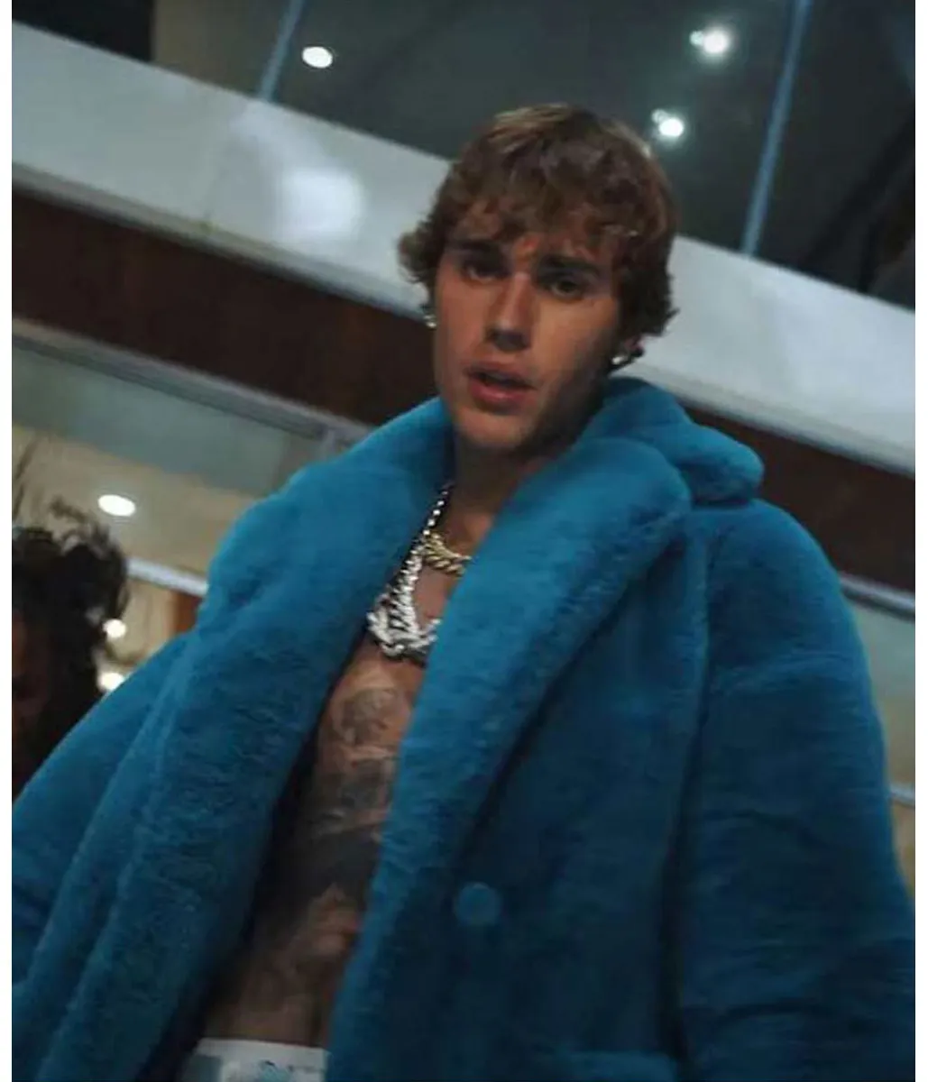 Justin Bieber Blue Fur Coat