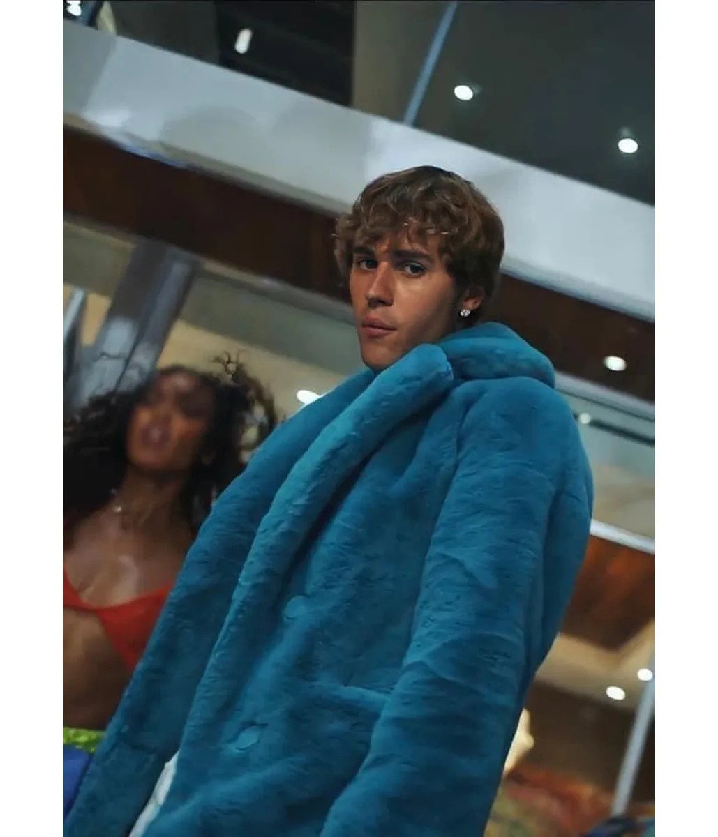 Justin Bieber Blue Fur Coat